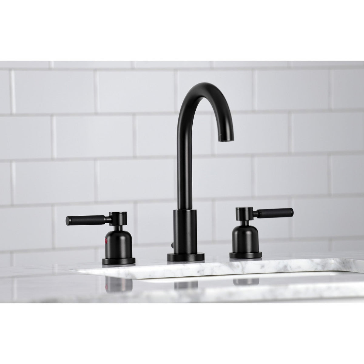 Kaiser Widespread Bathroom Faucet with Brass Pop-Up in Matte Black