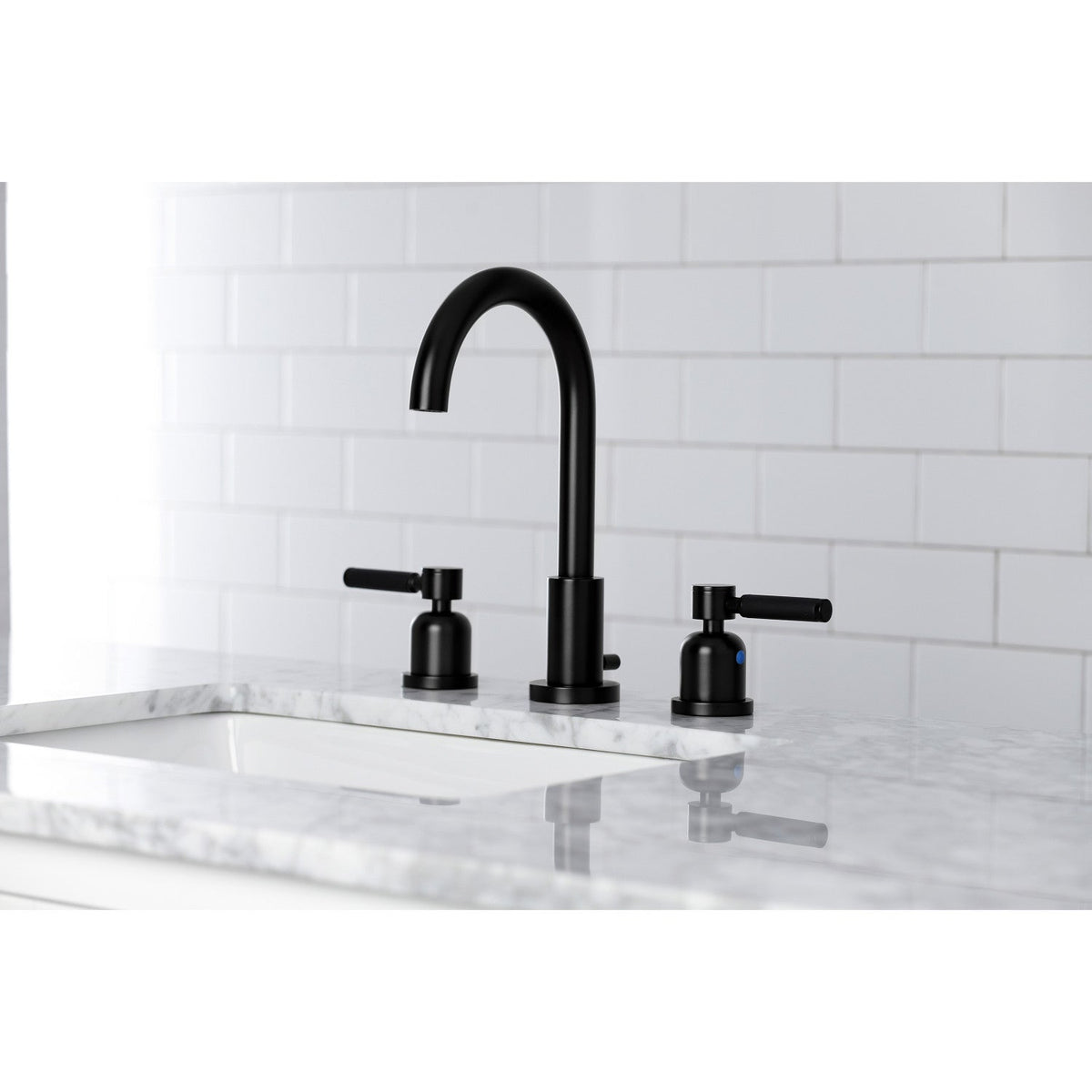 Kaiser Widespread Bathroom Faucet with Brass Pop-Up in Matte Black