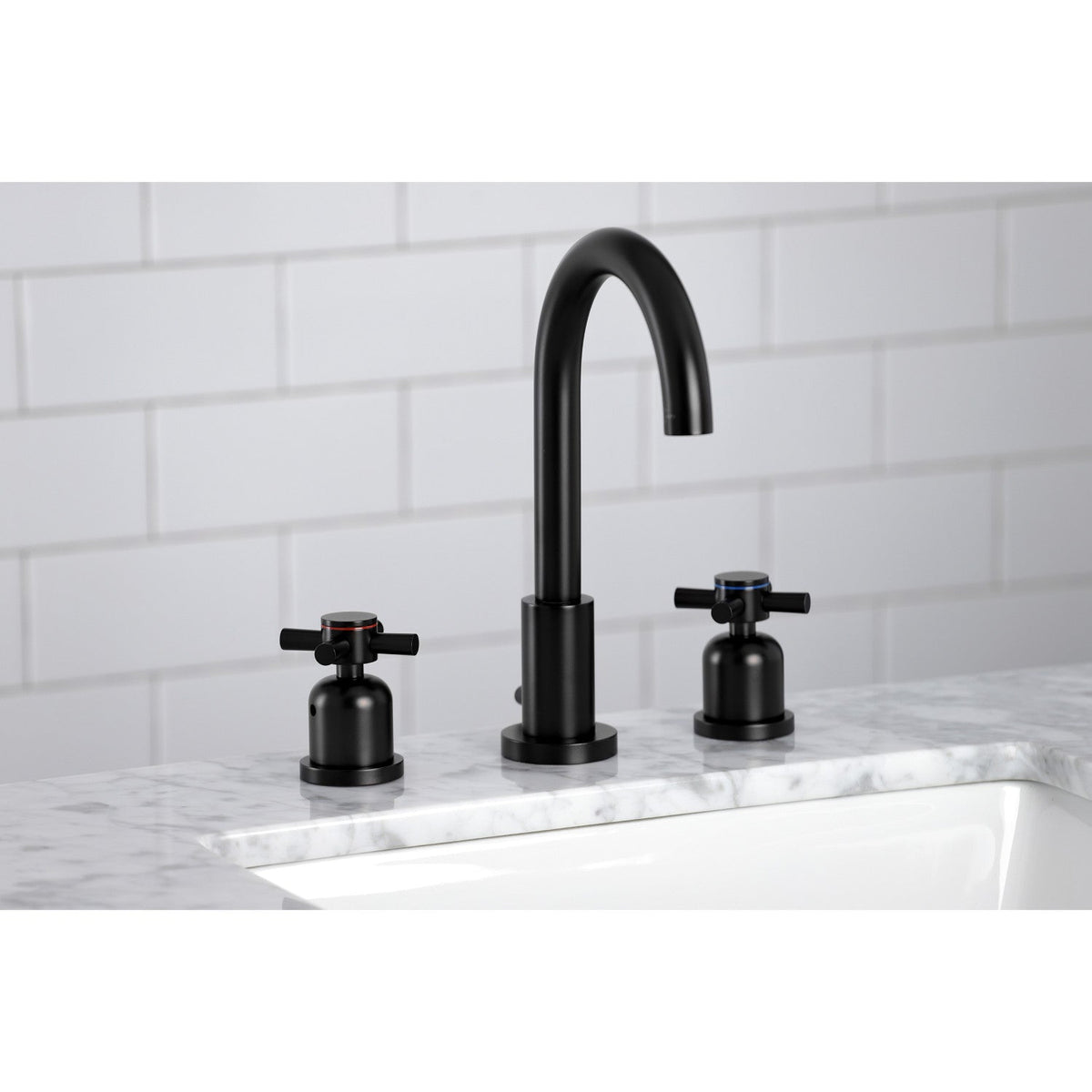 Concord Widespread Bathroom Faucet with Brass Pop-Up in Matte Black