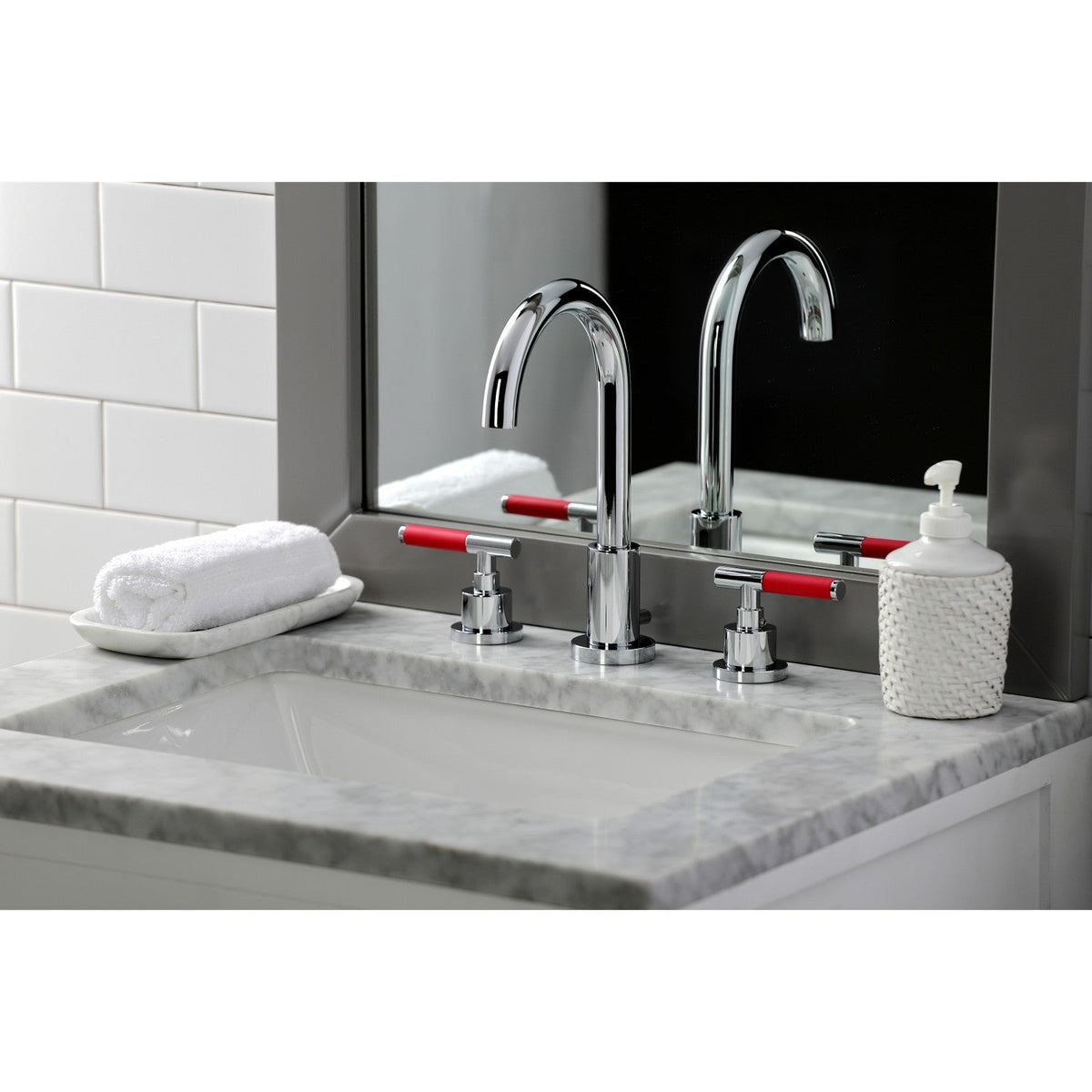 Kaiser Widespread Bathroom Faucet with Brass Pop-Up in Polished Chrome