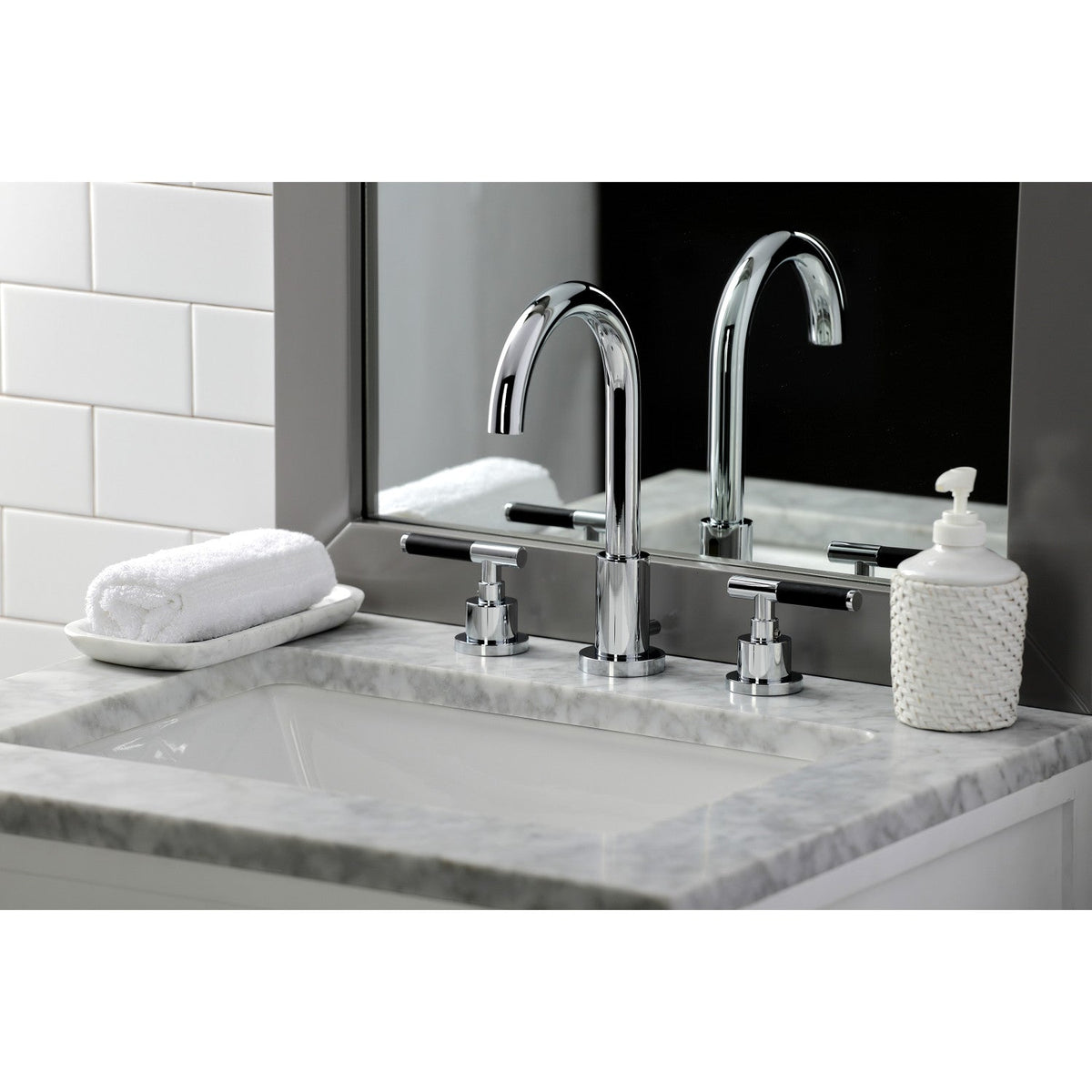 Kaiser Widespread Bathroom Faucet with Brass Pop-Up in Polished Chrome