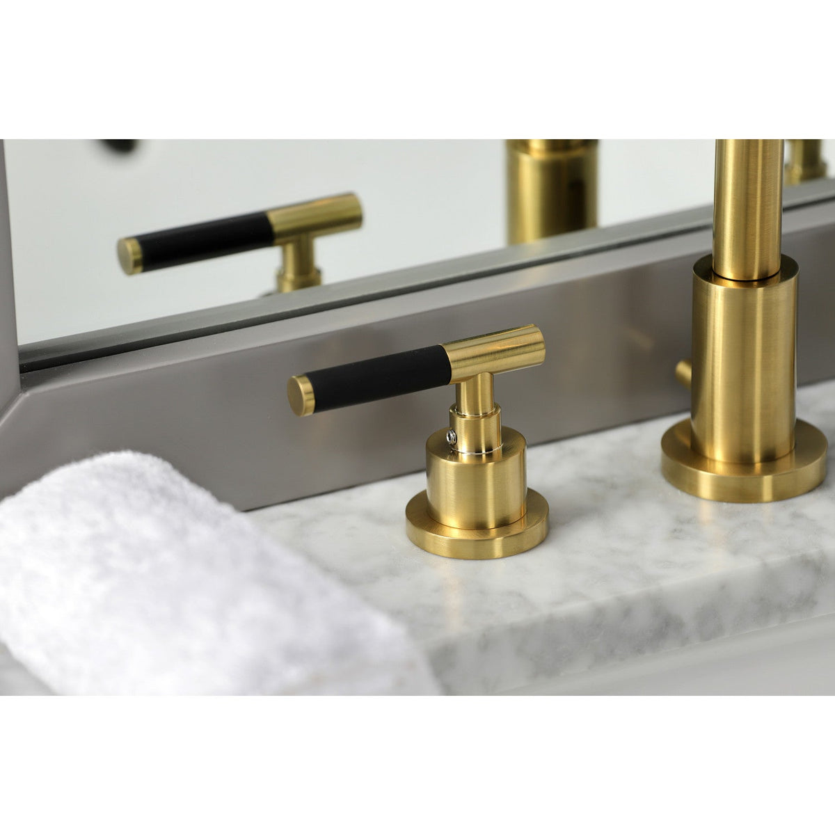 Kaiser Widespread Bathroom Faucet with Brass Pop-Up in Brushed Brass