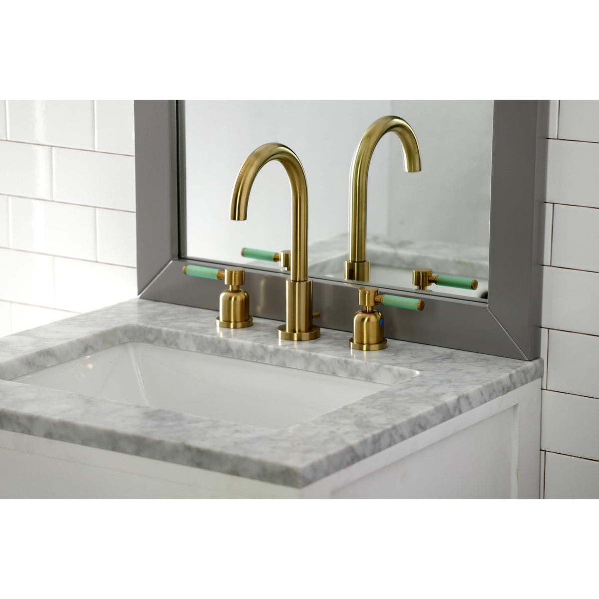 Kaiser Widespread Bathroom Faucet with Brass Pop-Up in Brushed Brass