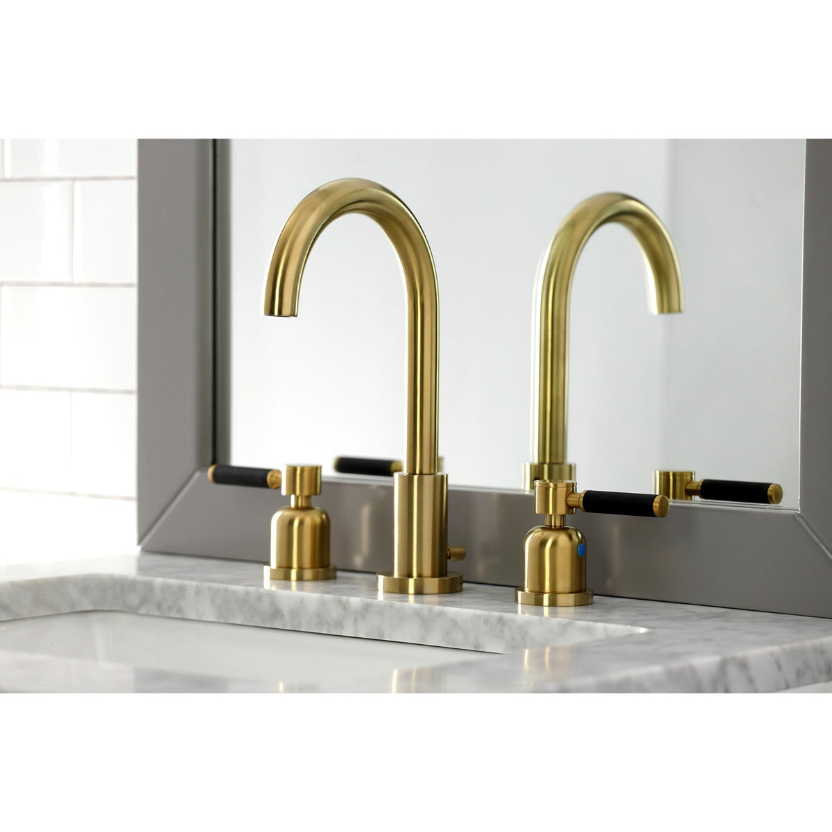 Kaiser Widespread Bathroom Faucet with Brass Pop-Up in Brushed Brass