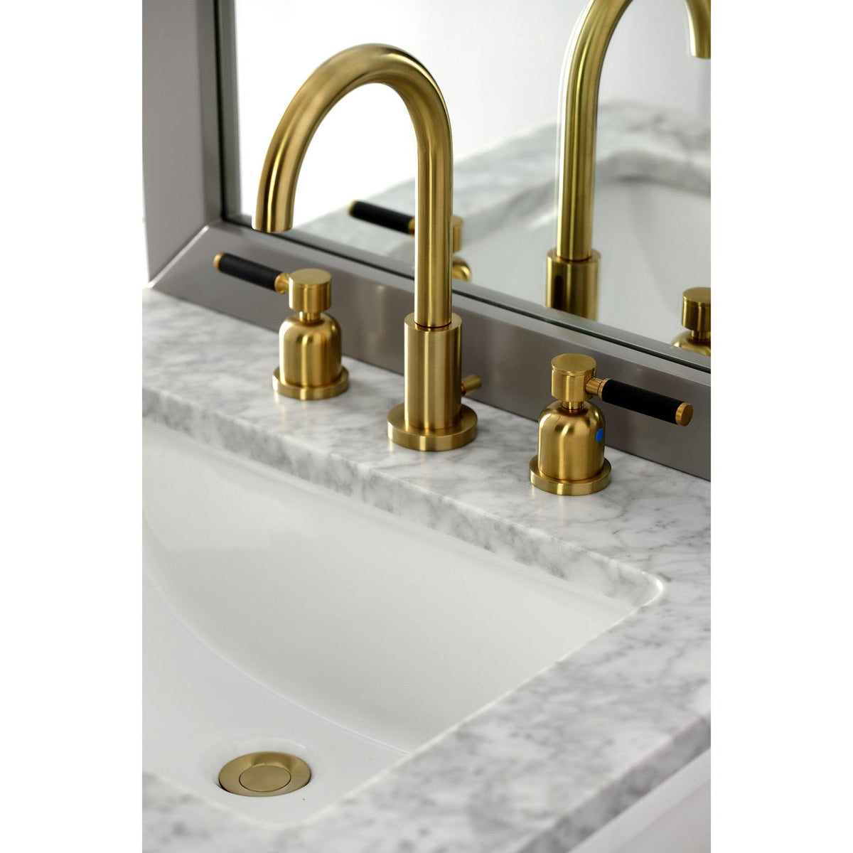Kaiser Widespread Bathroom Faucet with Brass Pop-Up in Brushed Brass