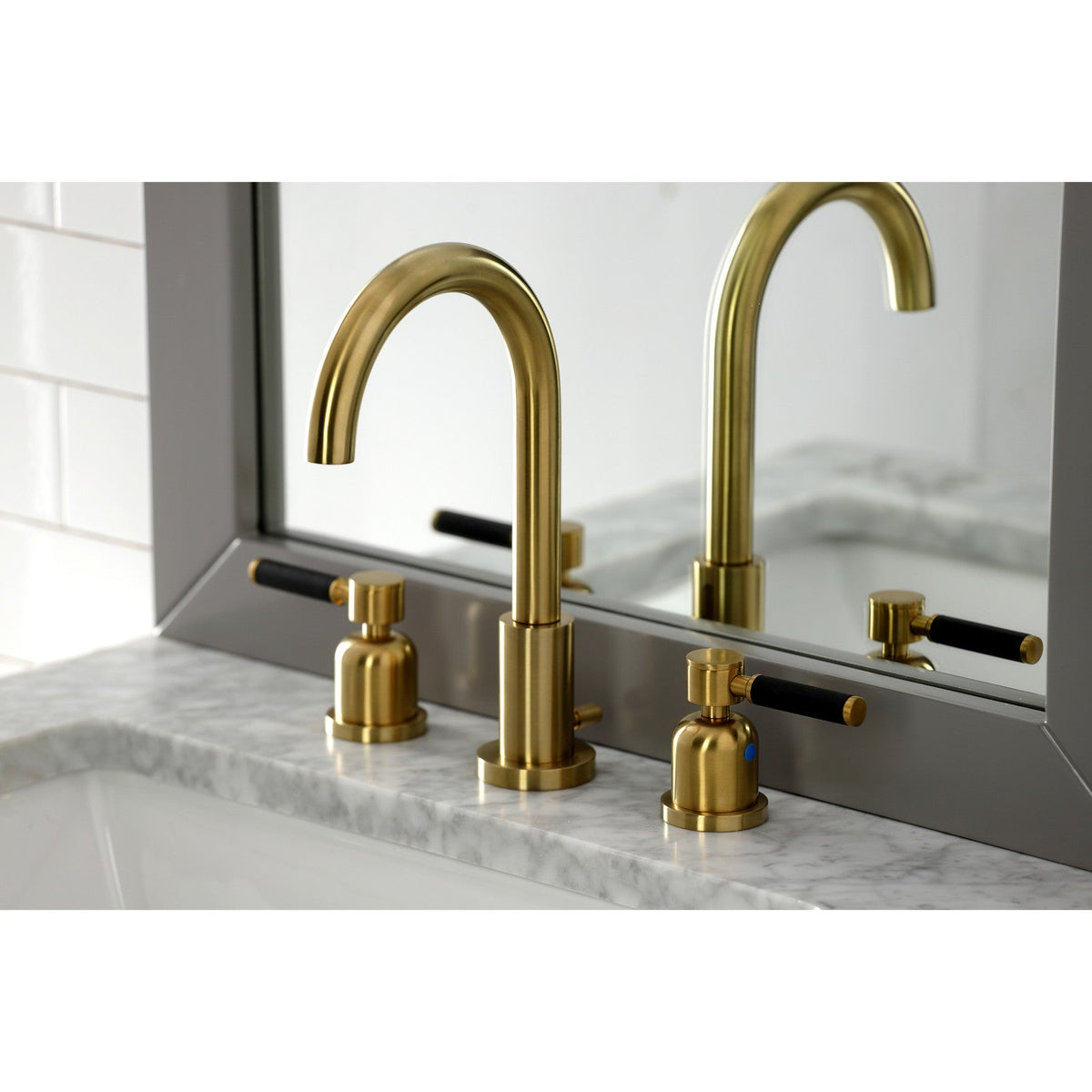 Kaiser Widespread Bathroom Faucet with Brass Pop-Up in Brushed Brass