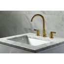 Kingston Brass NuvoFusion Widespread Bathroom Faucet with Brass Pop-Up, Brushed Brass (FSC8923NDL)