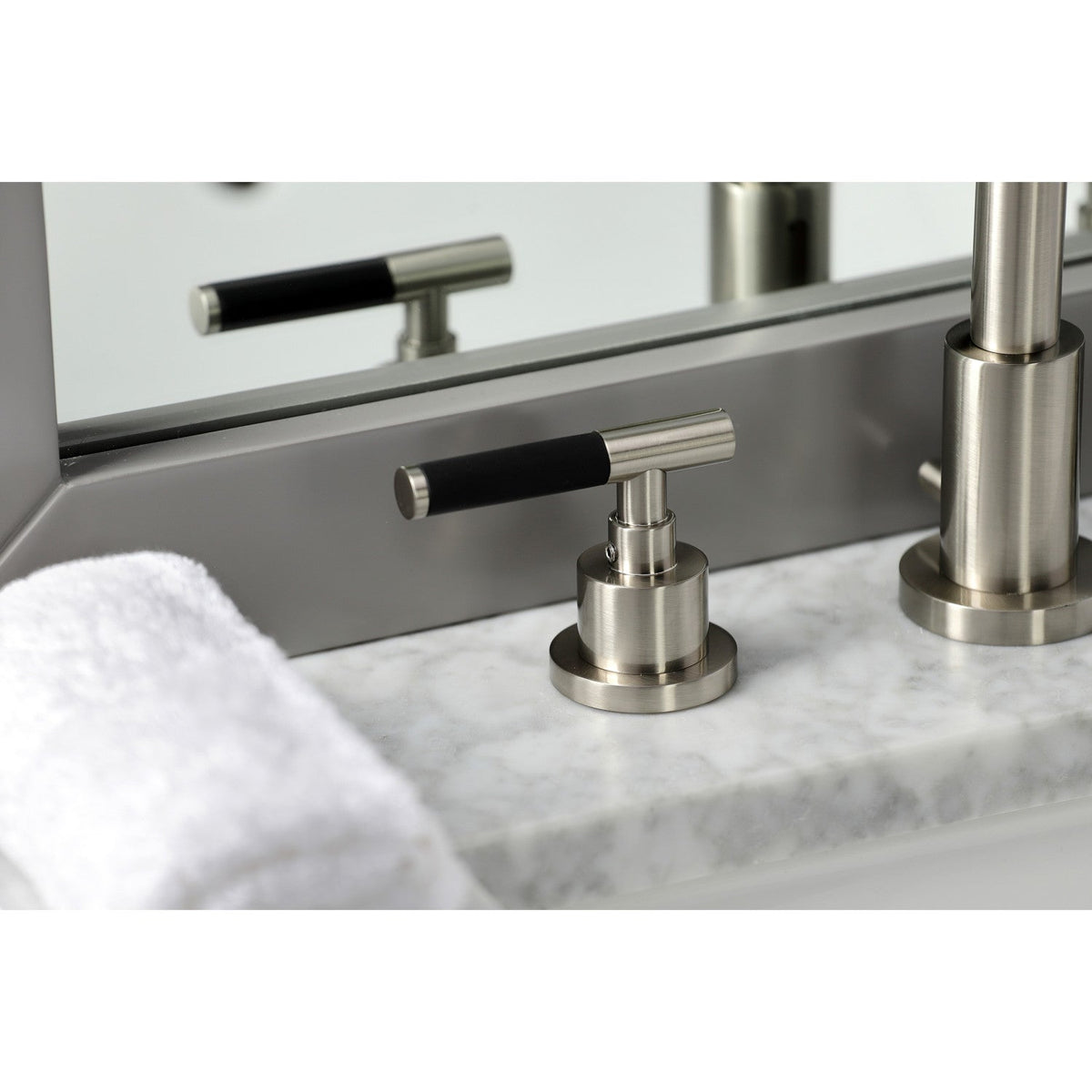 Kaiser Widespread Bathroom Faucet with Brass Pop-Up in Brushed Nickel