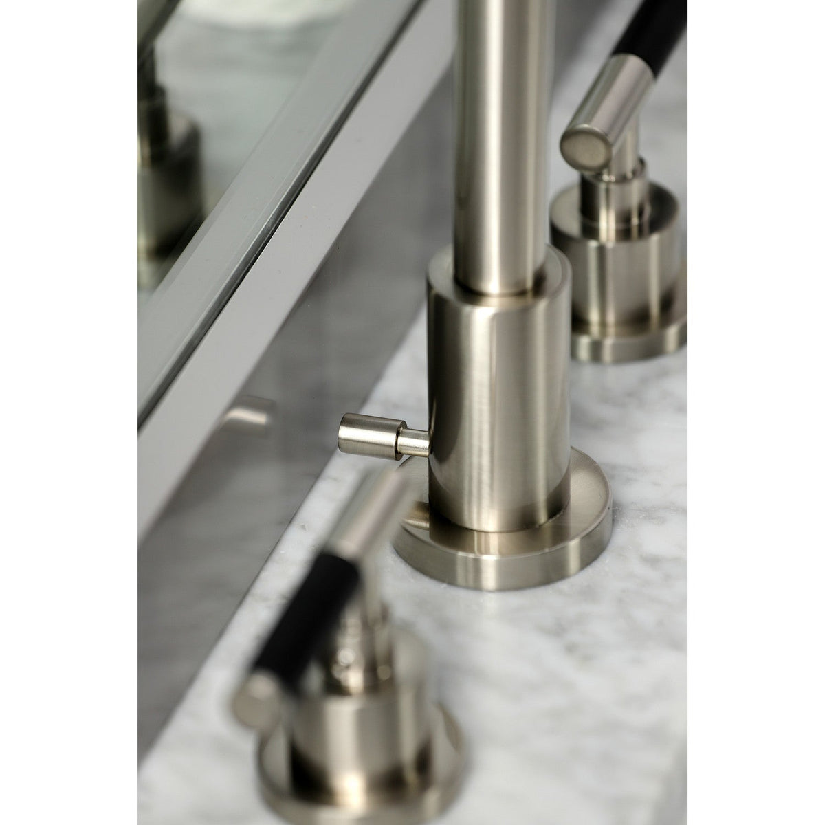Kaiser Widespread Bathroom Faucet with Brass Pop-Up in Brushed Nickel