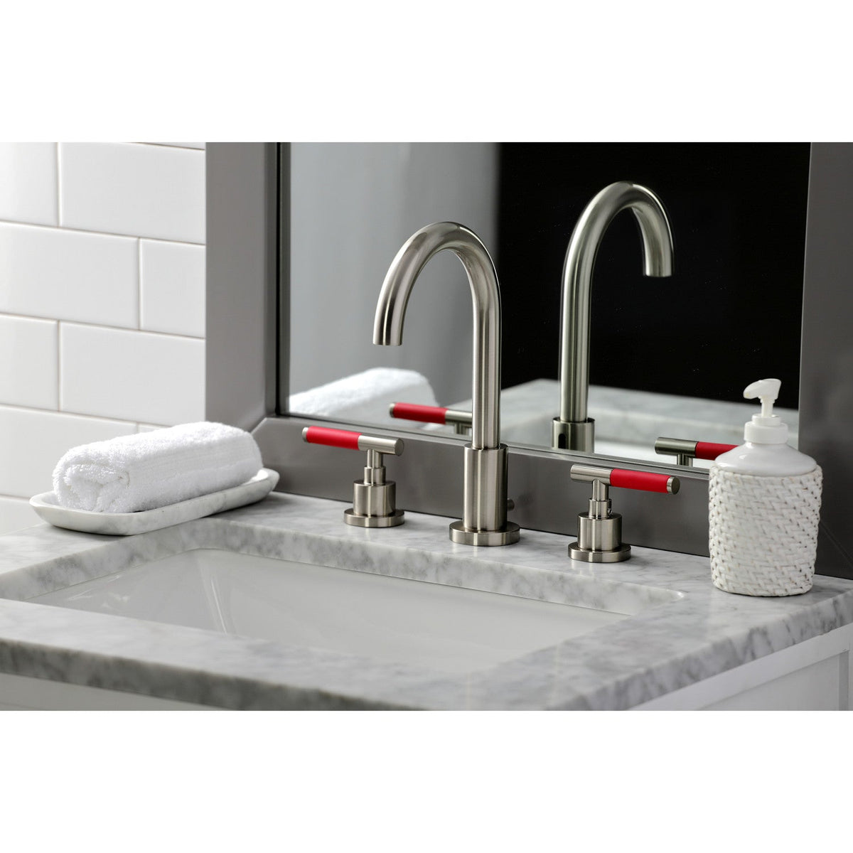 Kaiser Widespread Bathroom Faucet with Brass Pop-Up in Brushed Nickel