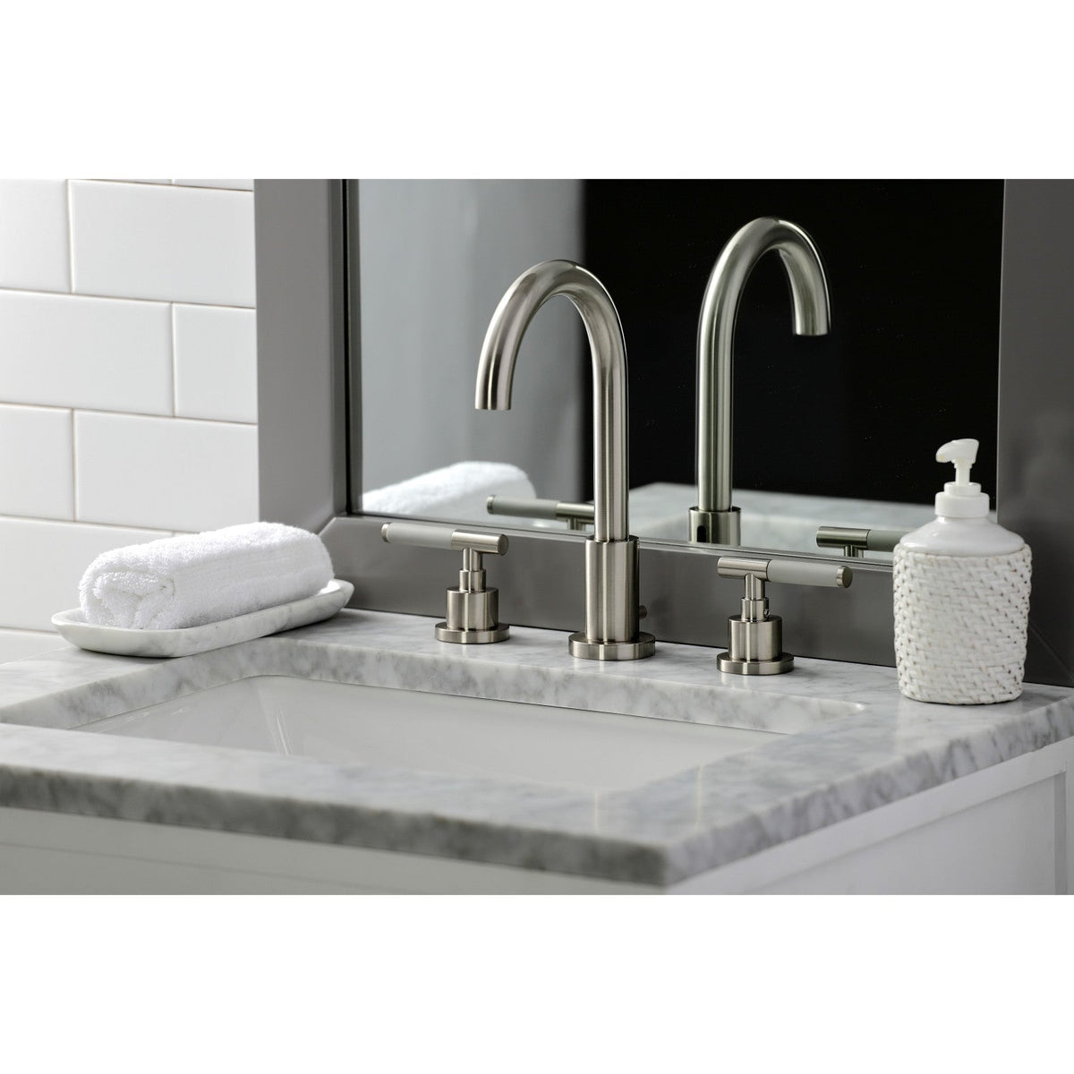 Kaiser Widespread Bathroom Faucet with Brass Pop-Up in Brushed Nickel