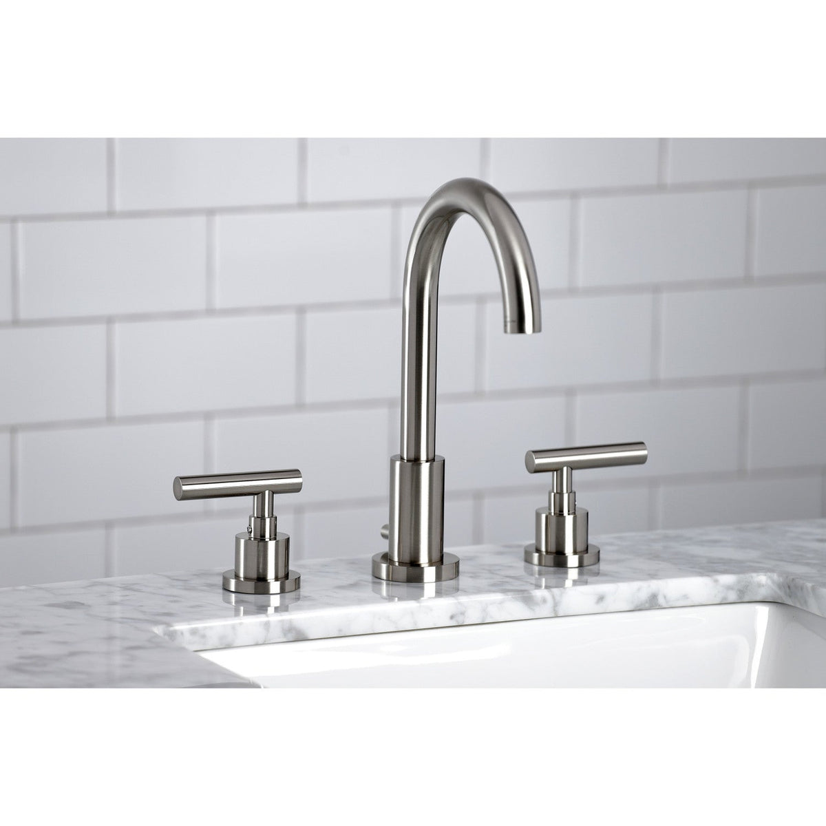 Manhattan Widespread Bathroom Faucet with Brass Pop-Up in Brushed Nickel