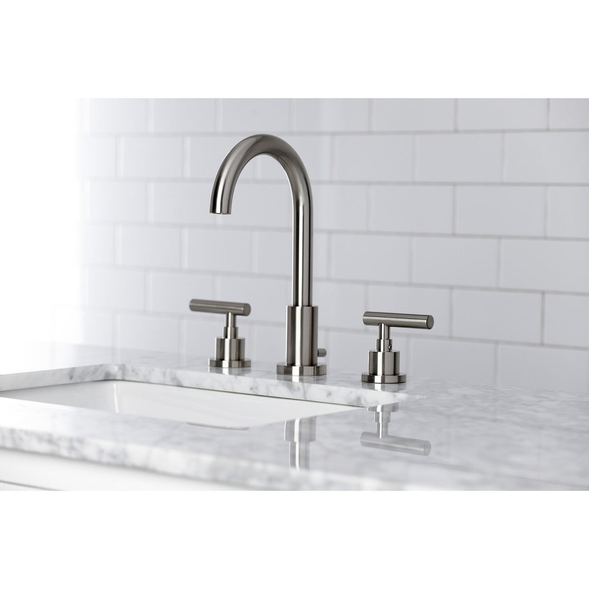 Manhattan Widespread Bathroom Faucet with Brass Pop-Up in Brushed Nickel
