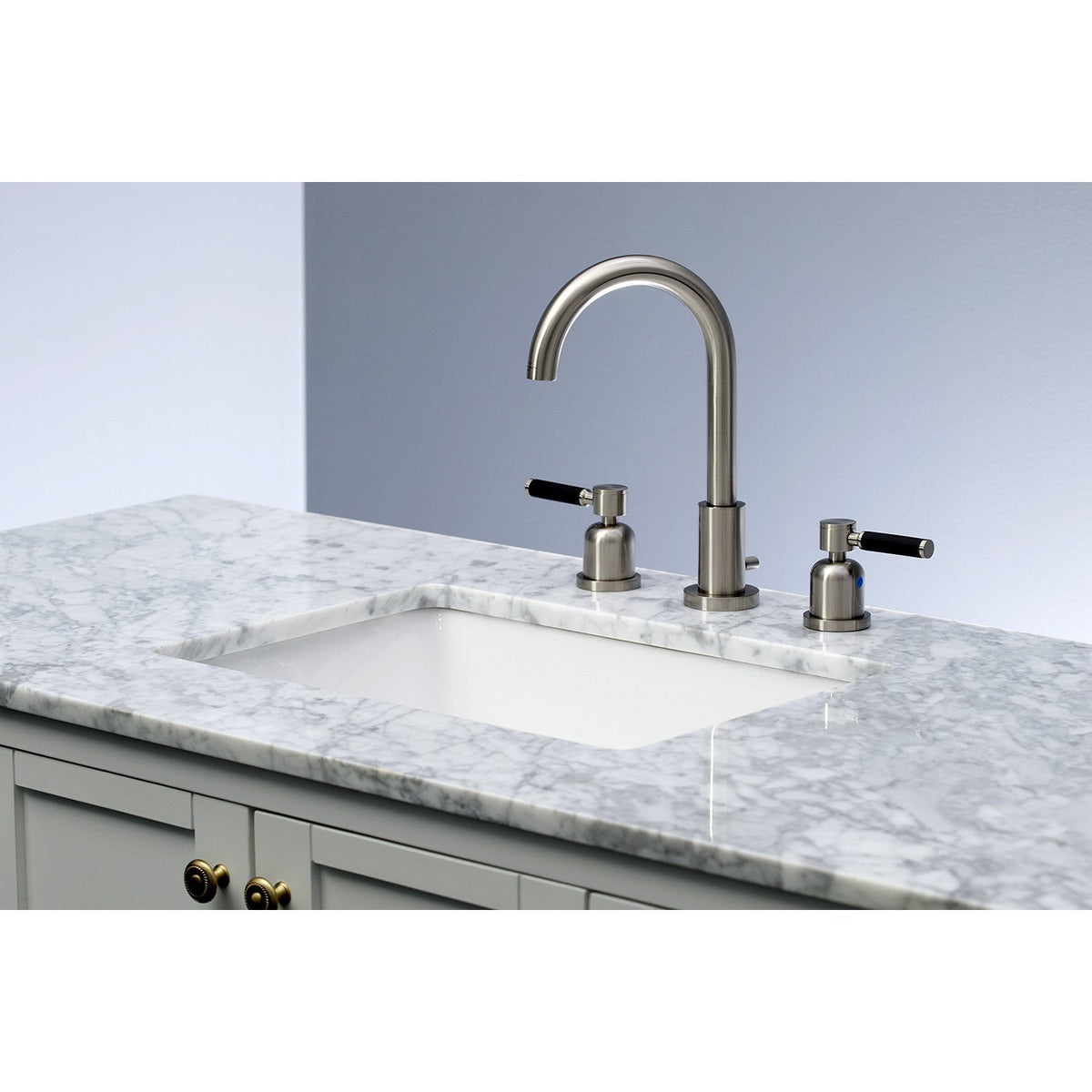 Kaiser Widespread Bathroom Faucet with Brass Pop-Up in Brushed Nickel