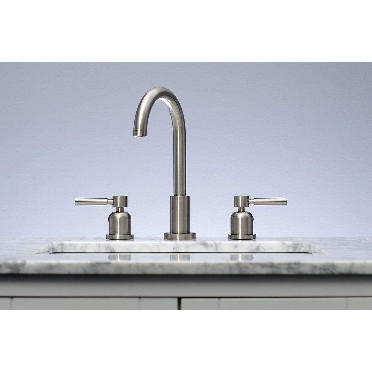 Concord Widespread Bathroom Faucet with Brass Pop-Up in Brushed Nickel