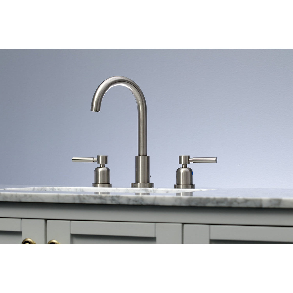 Concord Widespread Bathroom Faucet with Brass Pop-Up in Brushed Nickel