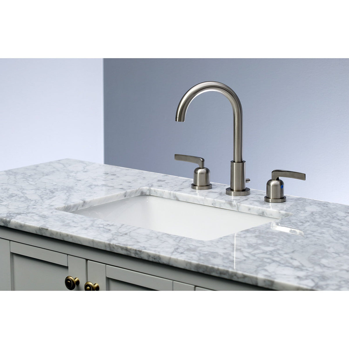 Centurion Widespread Bathroom Faucet with Brass Pop-Up in Brushed Nickel