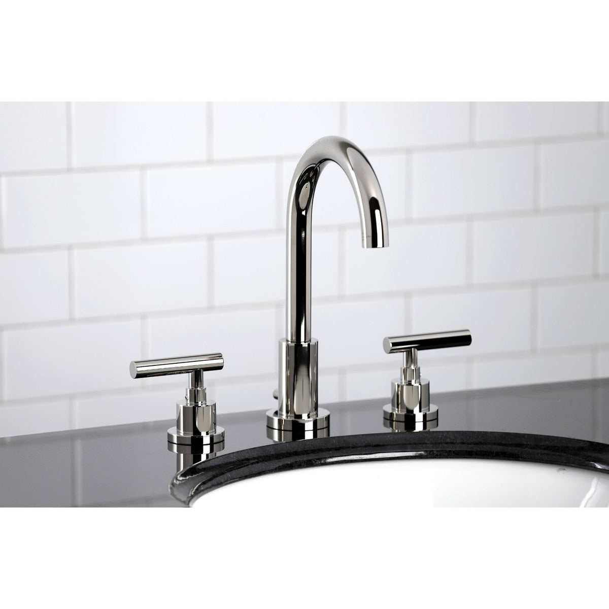 Manhattan Widespread Bathroom Faucet with Brass Pop-Up in Polished Nickel