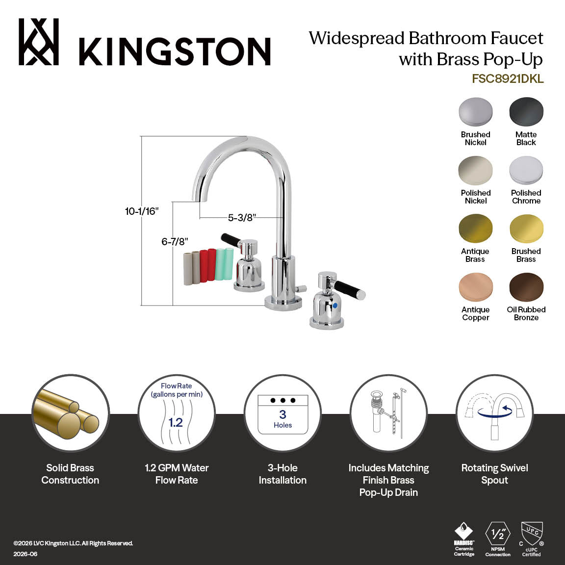Kaiser Widespread Bathroom Faucet with Brass Pop-Up in Antique Copper