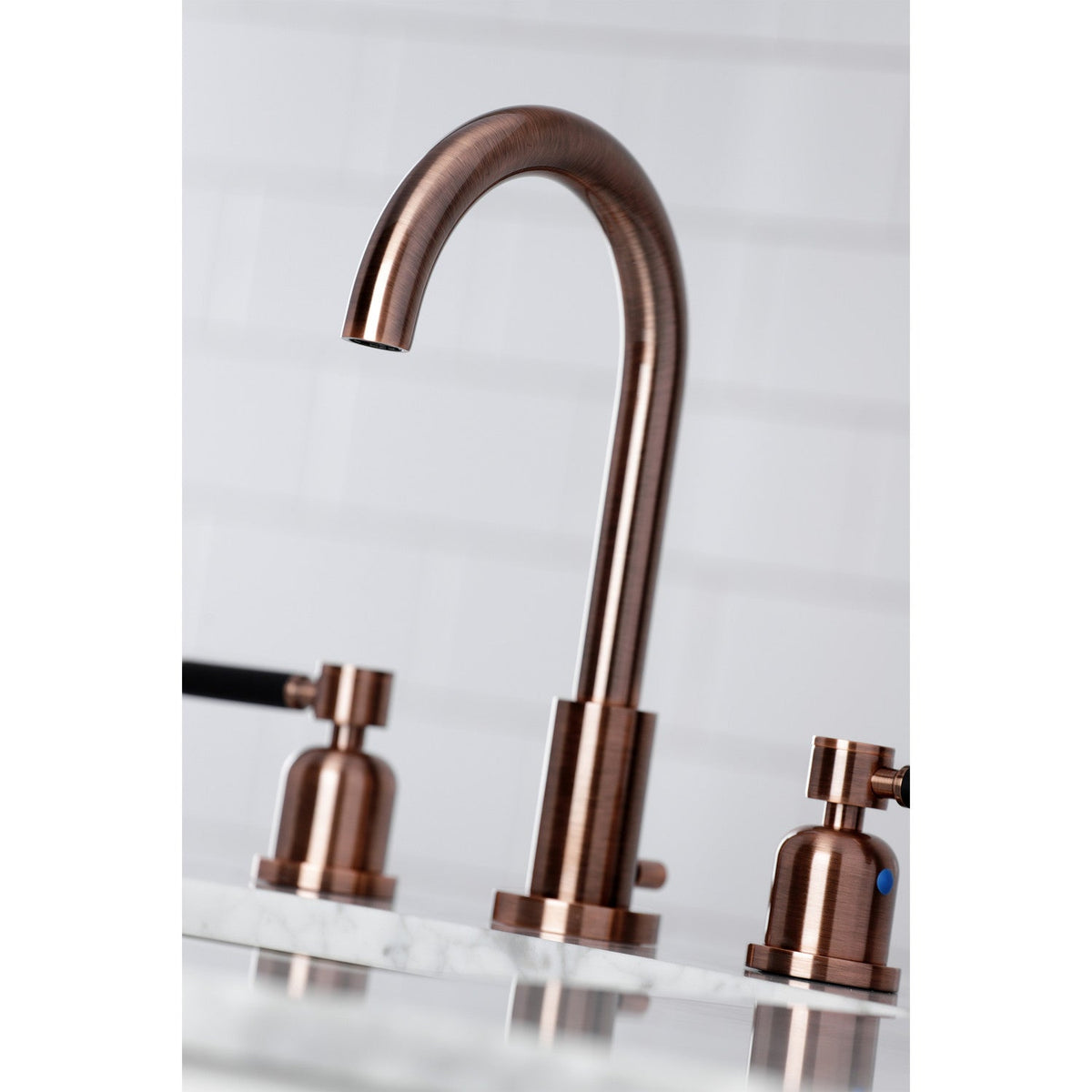 Kaiser Widespread Bathroom Faucet with Brass Pop-Up in Antique Copper