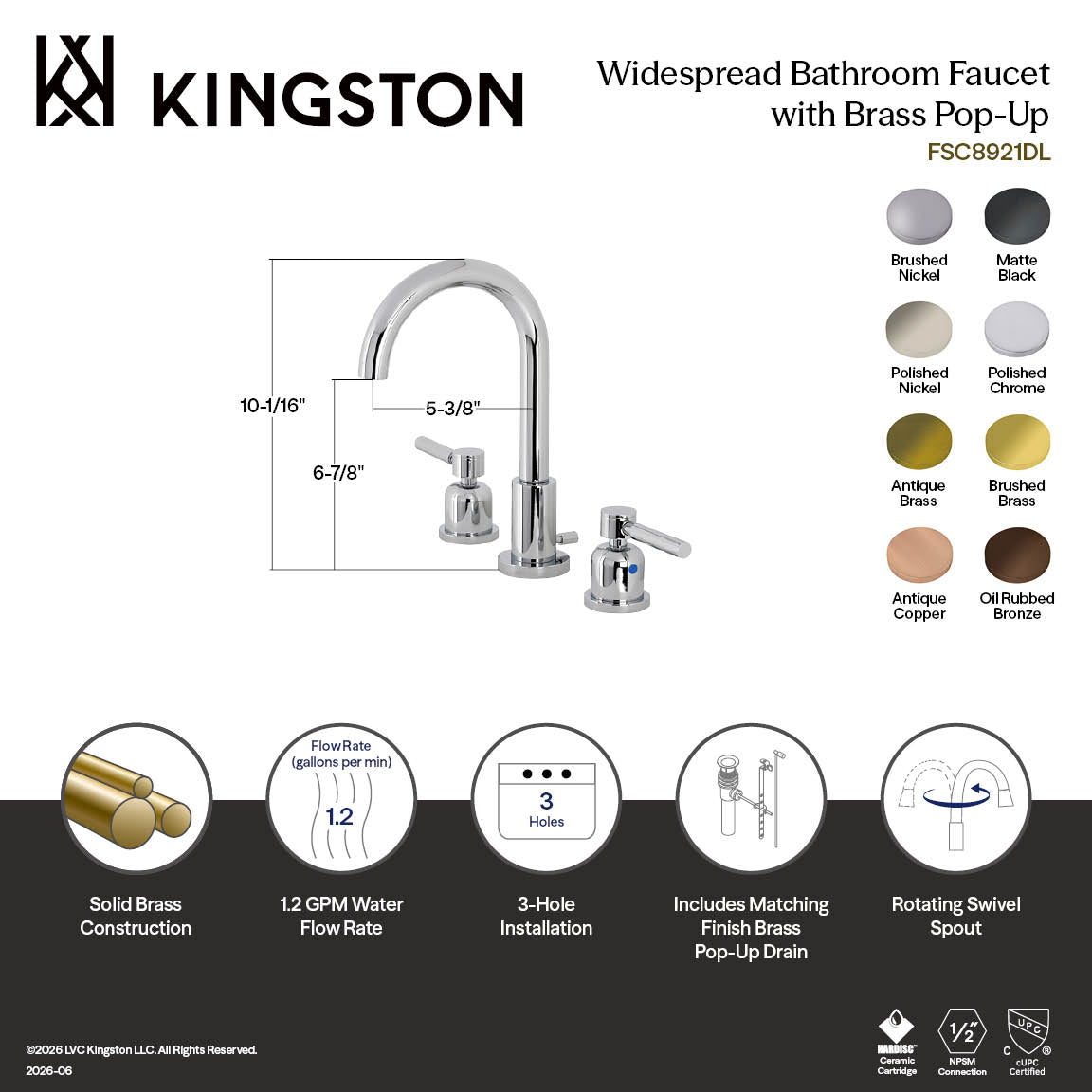 Concord Widespread Bathroom Faucet with Brass Pop-Up in Antique Copper