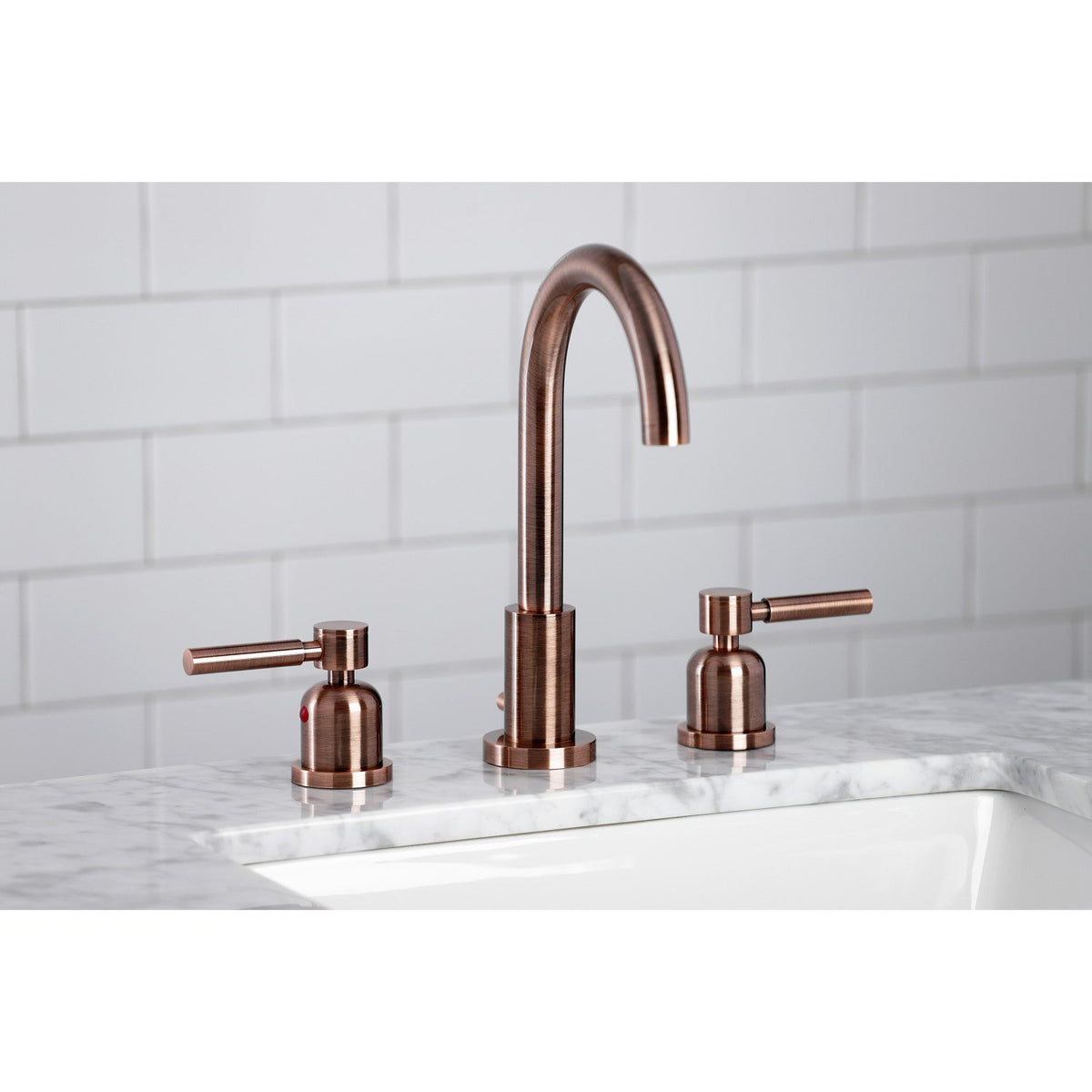 Concord Widespread Bathroom Faucet with Brass Pop-Up in Antique Copper