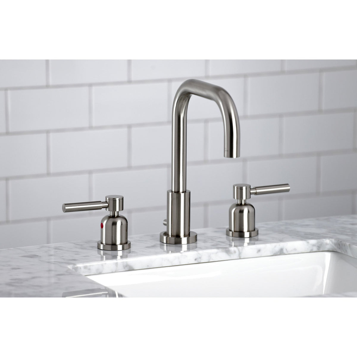 Concord Widespread Bathroom Faucet with Brass Pop-Up in Brushed Nickel