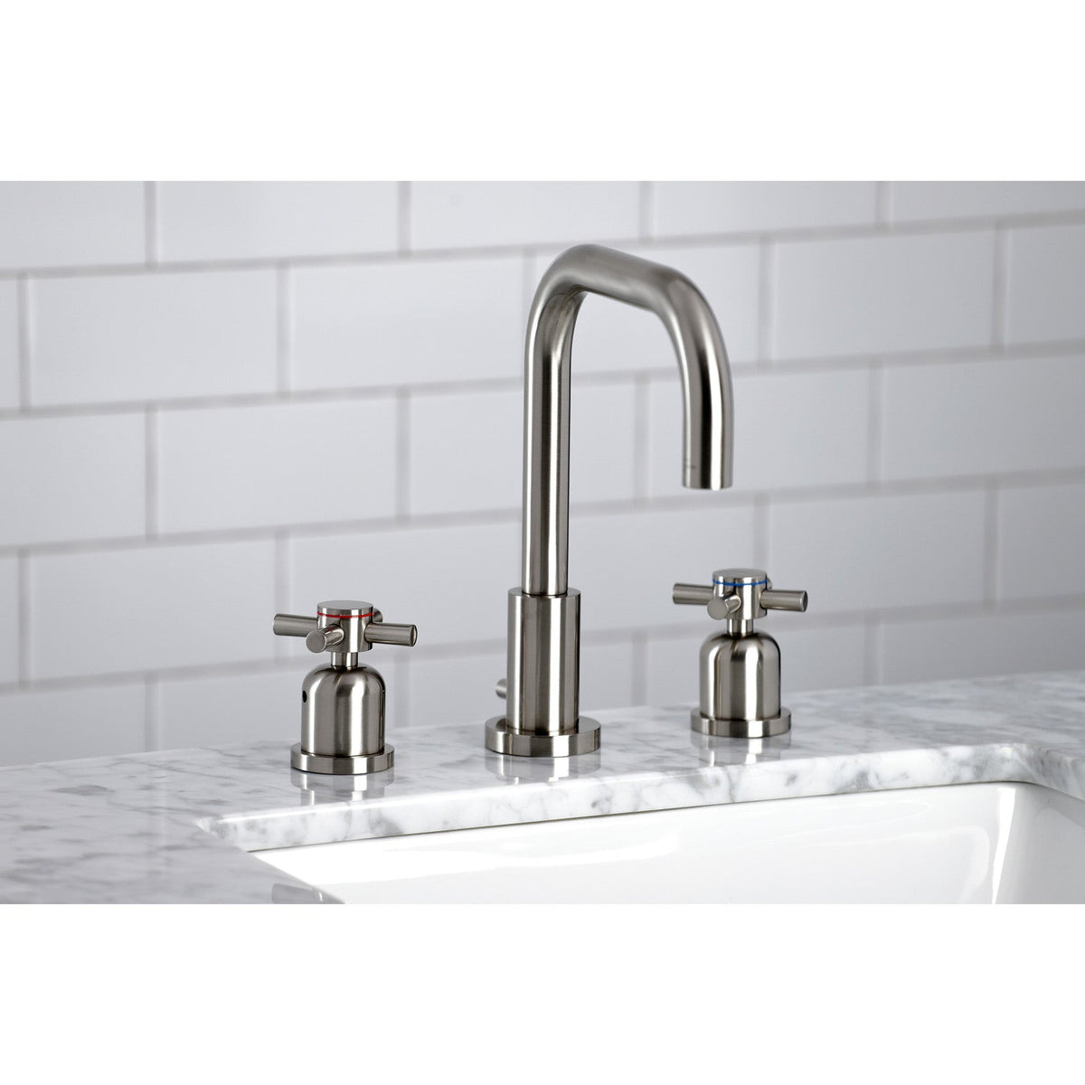 Concord Widespread Bathroom Faucet with Brass Pop-Up in Brushed Nickel