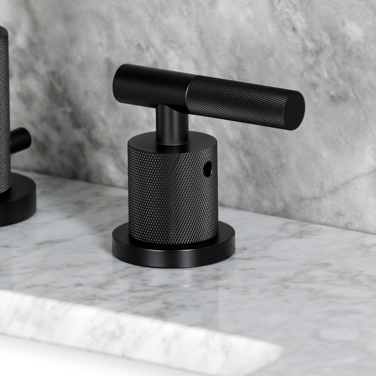 Convergent Widespread Bathroom Faucet with Knurled Handle and Brass Pop-Up in Matte Black