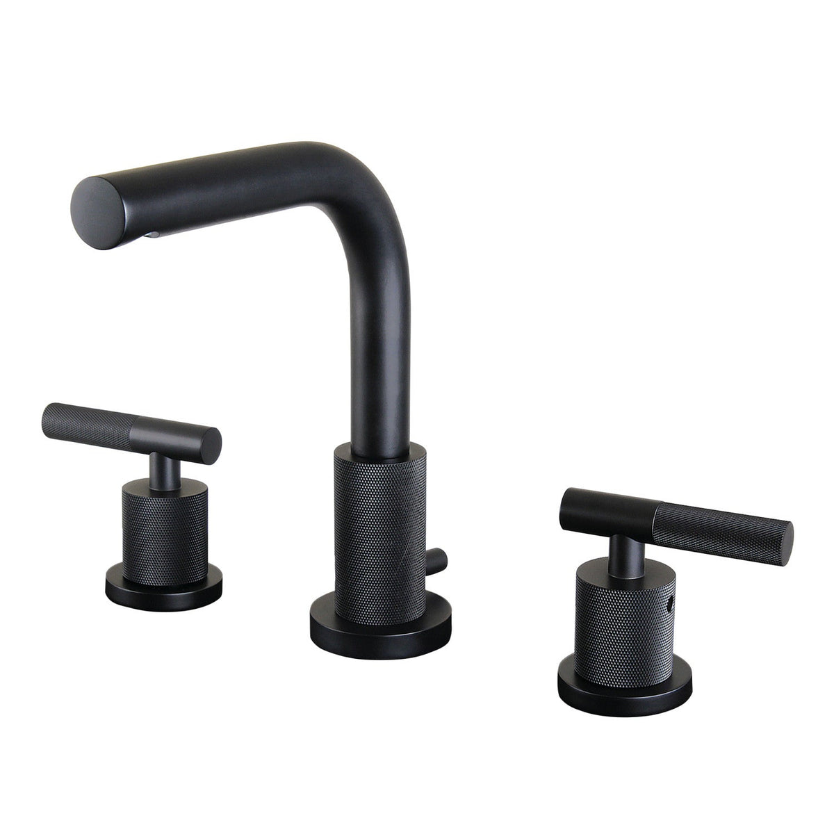 Convergent Widespread Bathroom Faucet with Knurled Handle and Brass Pop-Up in Matte Black