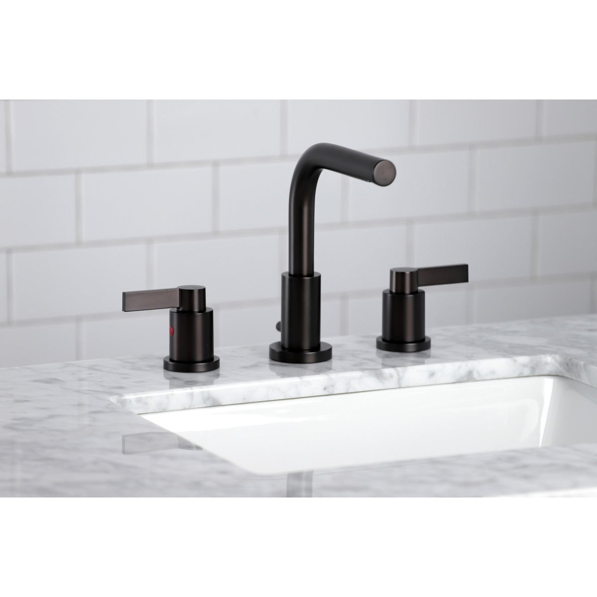 NuvoFusion Widespread Bathroom Faucet with Brass Pop-Up in Oil Rubbed Bronze