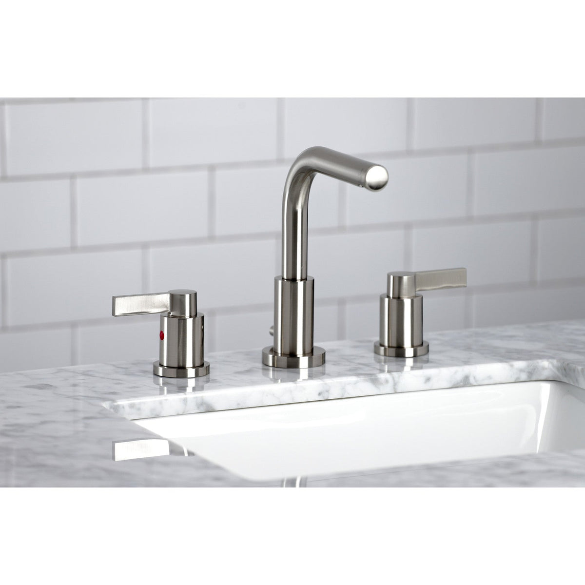 NuvoFusion Widespread Bathroom Faucet with Brass Pop-Up in Brushed Nickel