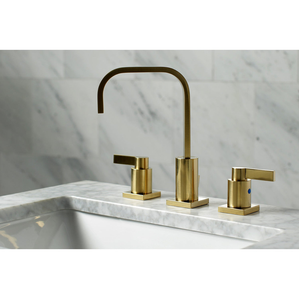 NuvoFusion Widespread Bathroom Faucet with Brass Pop-Up in Brushed Brass