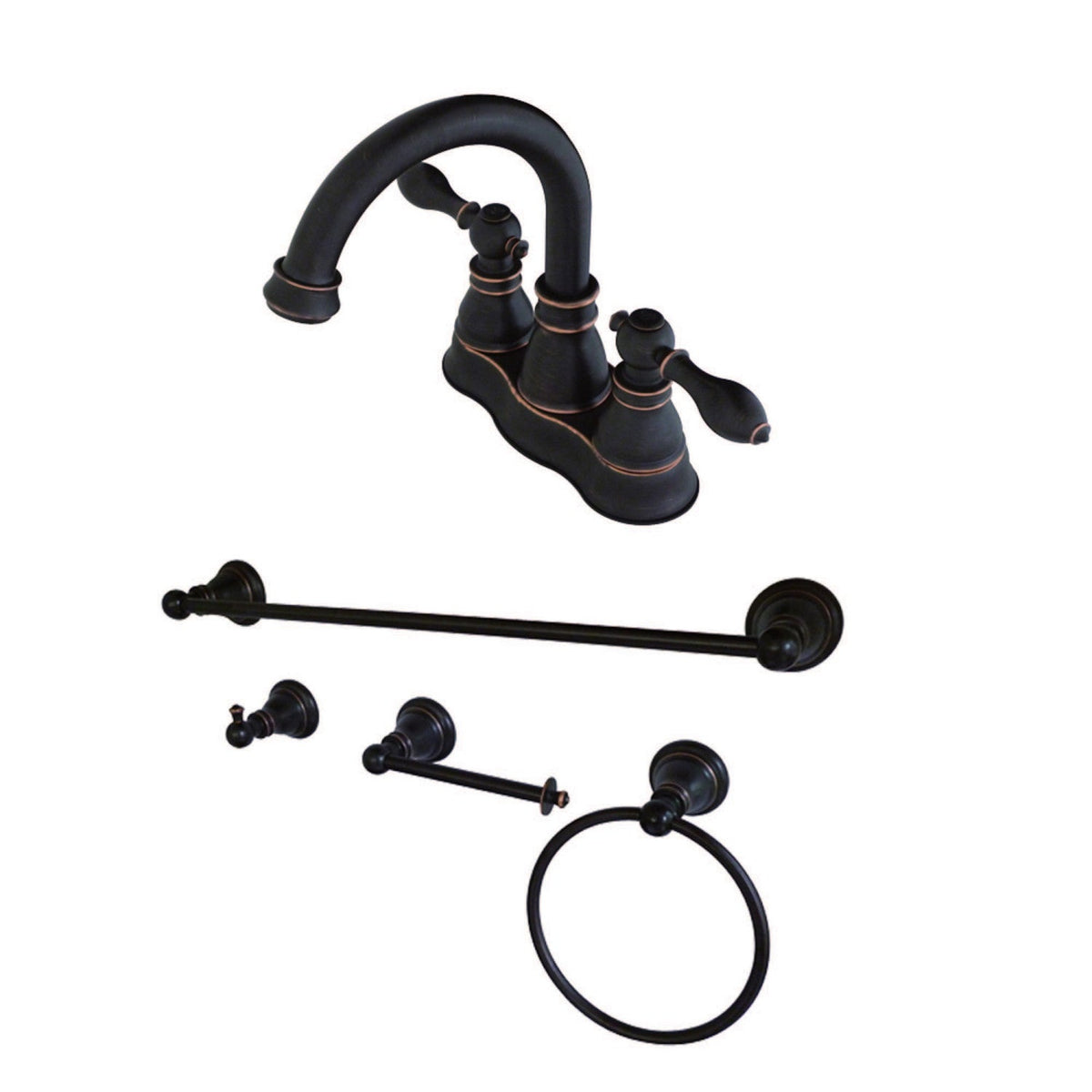 American Classic Double-Handle 4" Centerset Bathroom Faucet with 4-Piece Bathroom Accessories in Naples Bronze
