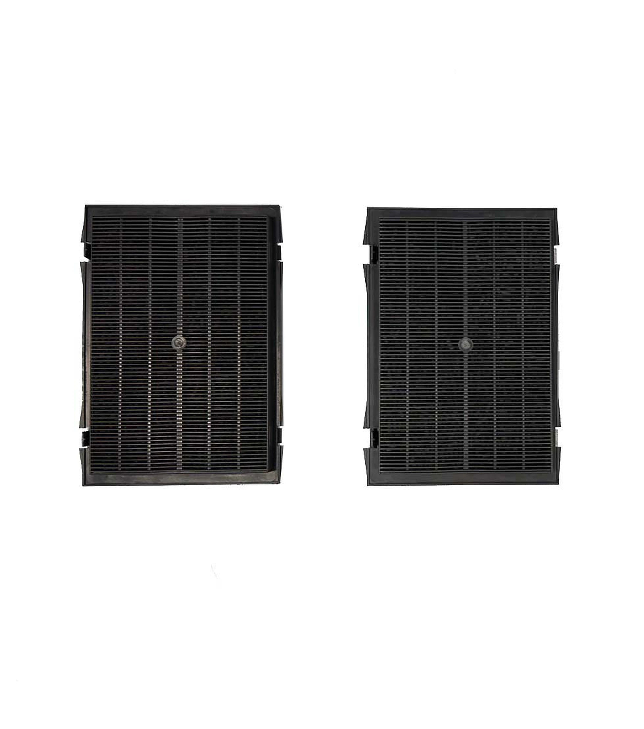 Two THOR Kitchen charcoal range hood filters, black metal frames with wire grids