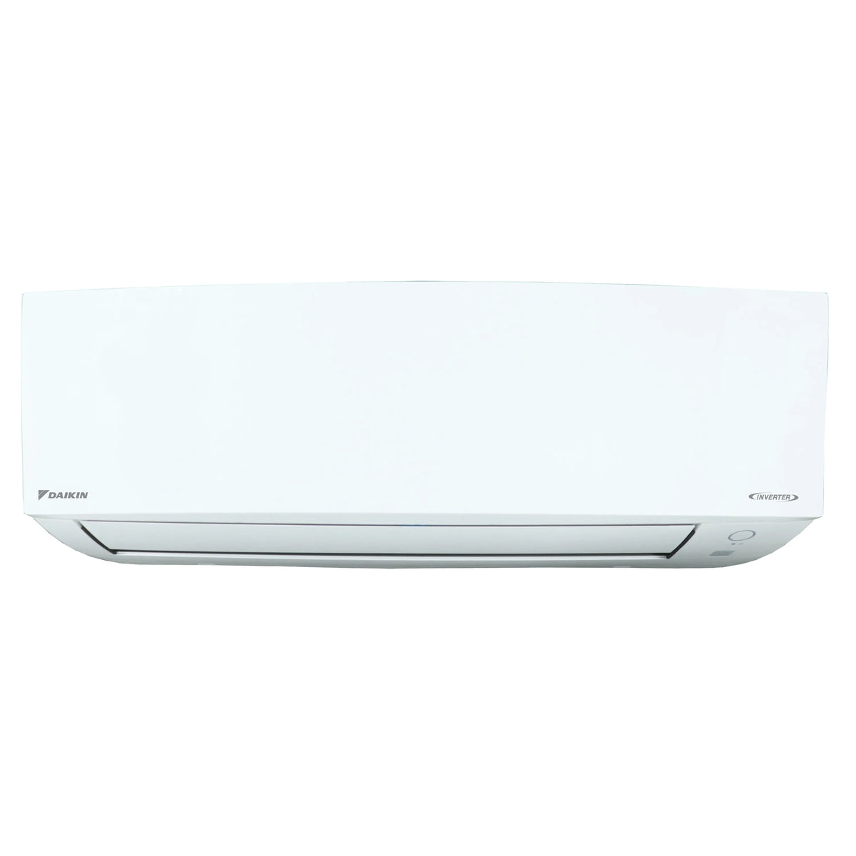 White ductless mini split indoor wall unit with front air outlet grille