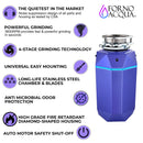 Forno Acqua BrightDiamond Amethyst 1HP Super Quiet Garbage Disposal Corded with Motion Sensor Cabinet Light & Pre-Wired Air Switch (WDD100TA1AM)