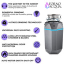 Forno Acqua BrightDiamond Black Onyx 3/4HP Super Quiet Garbage Disposal Corded with Motion Sensor Cabinet Light & Pre-Wired Air Switch (WDD075TA1BO)
