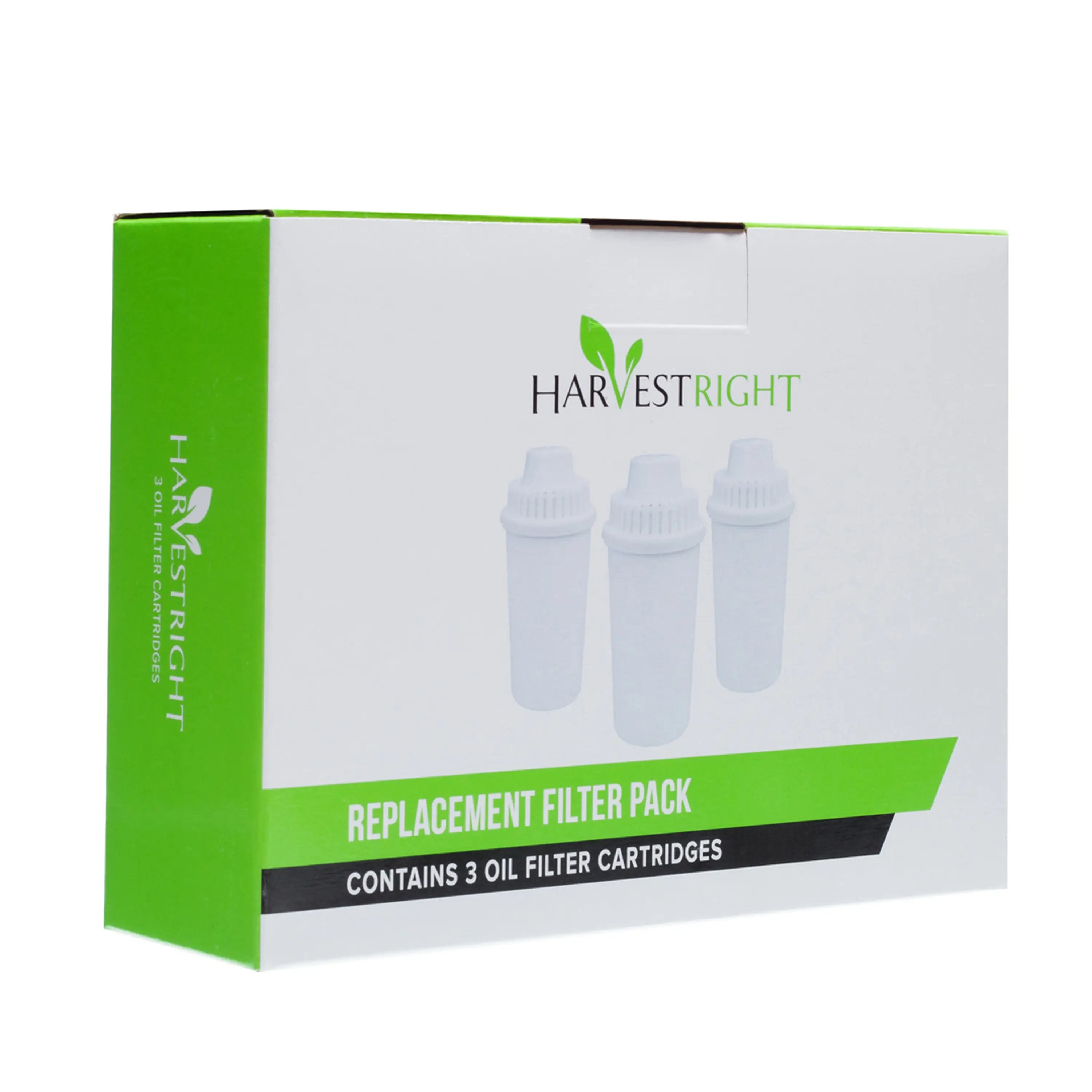 Replacement filter pack box showing three oil filter cartridges, green and white