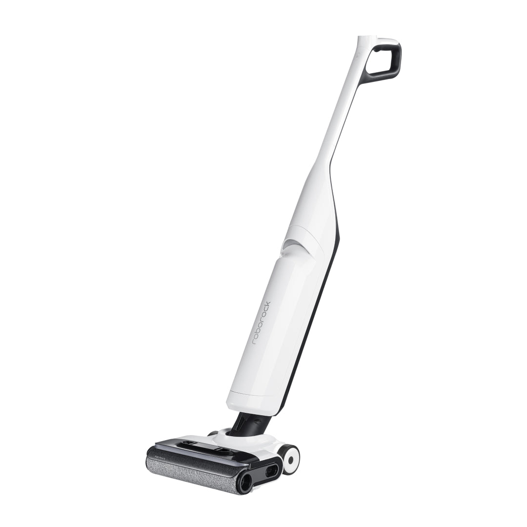 White and black wet and dry vacuum cleaner with flat mop head attachment