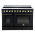 Forno Paolo 48-Inch Freestanding Electric Range with 7 Elements and 6.7 Cu.Ft True Convection Oven in Black with Antique Brass Trim (FFSEL6011-48BLK)