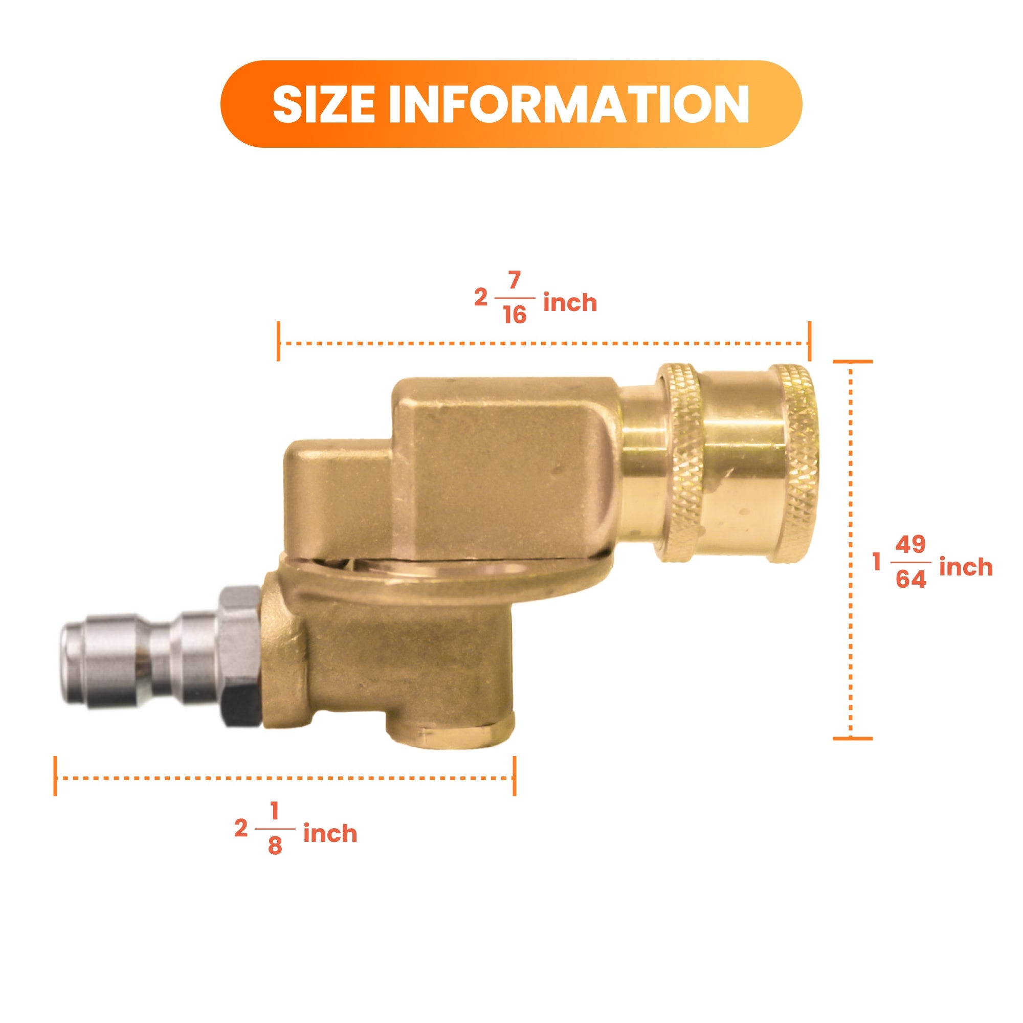 Pivoting coupler size diagram with 1/4 quick connectors and brass body