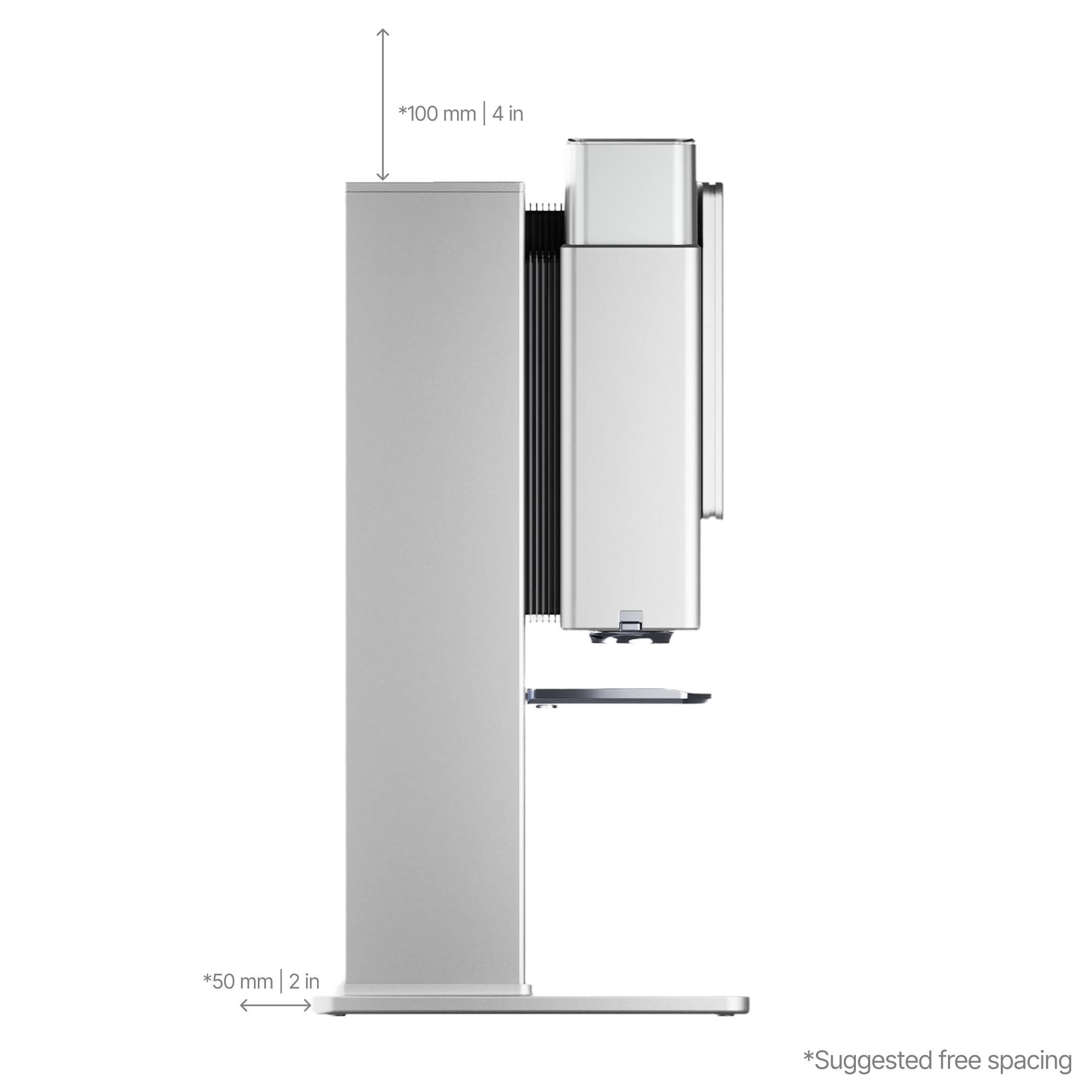 Automatic pour-over coffee maker, side view with two-tone housing and drip outlet.