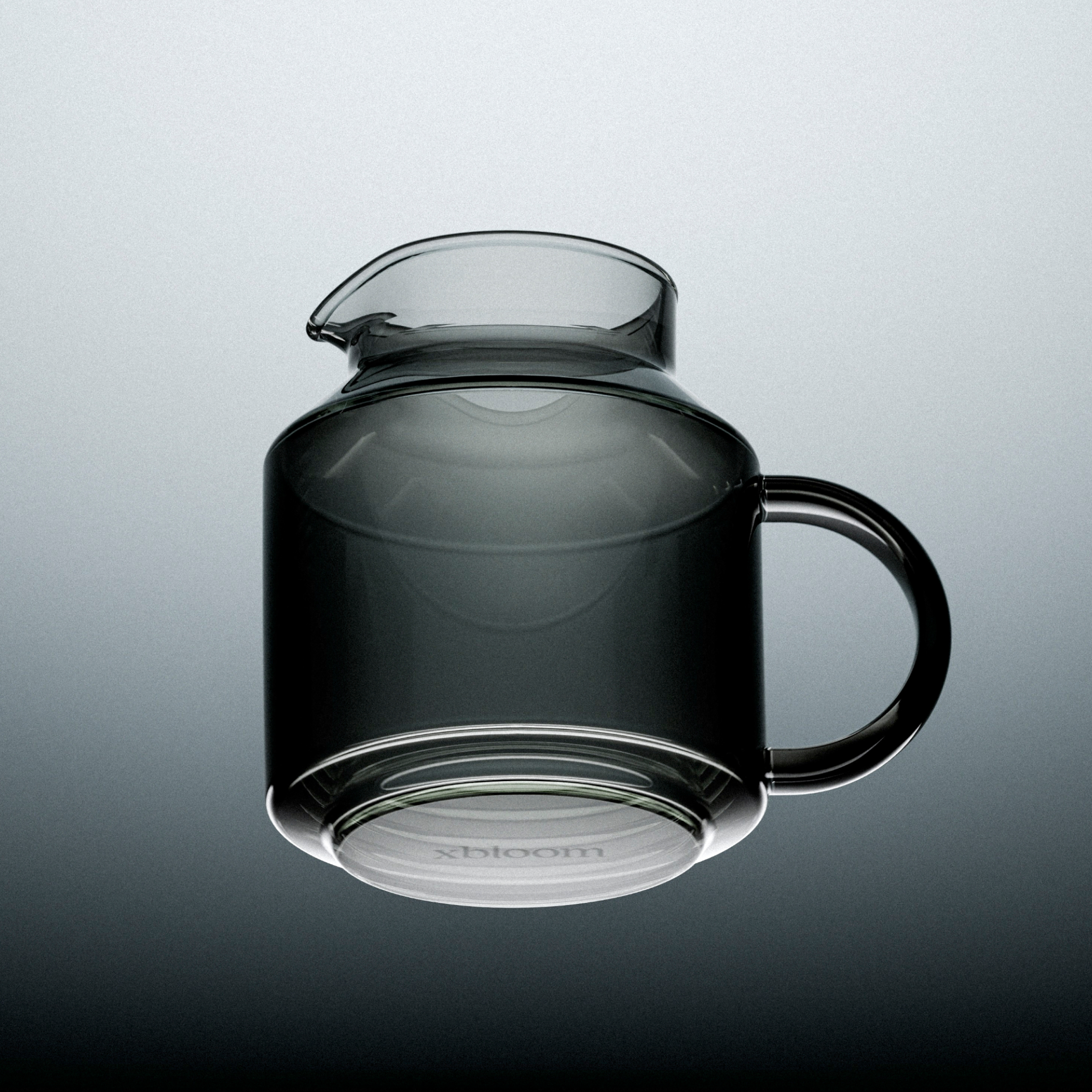 Black glass carafe with arched handle and open top