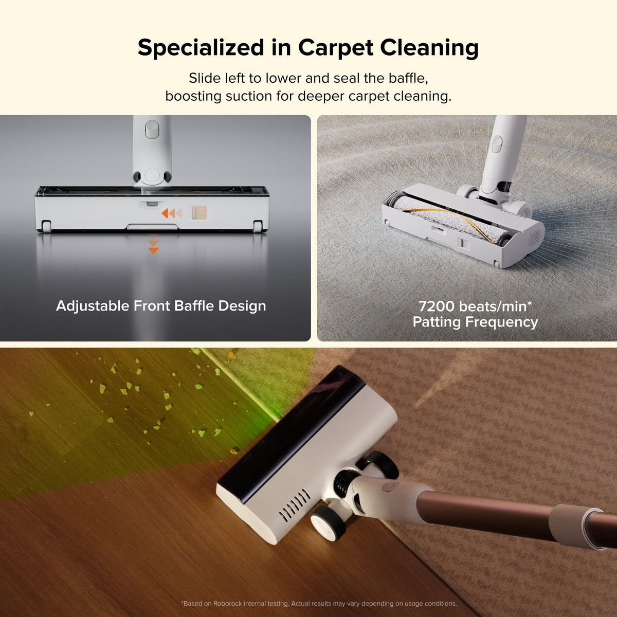 Carpet cleaning floor nozzle with adjustable front baffle and brush head