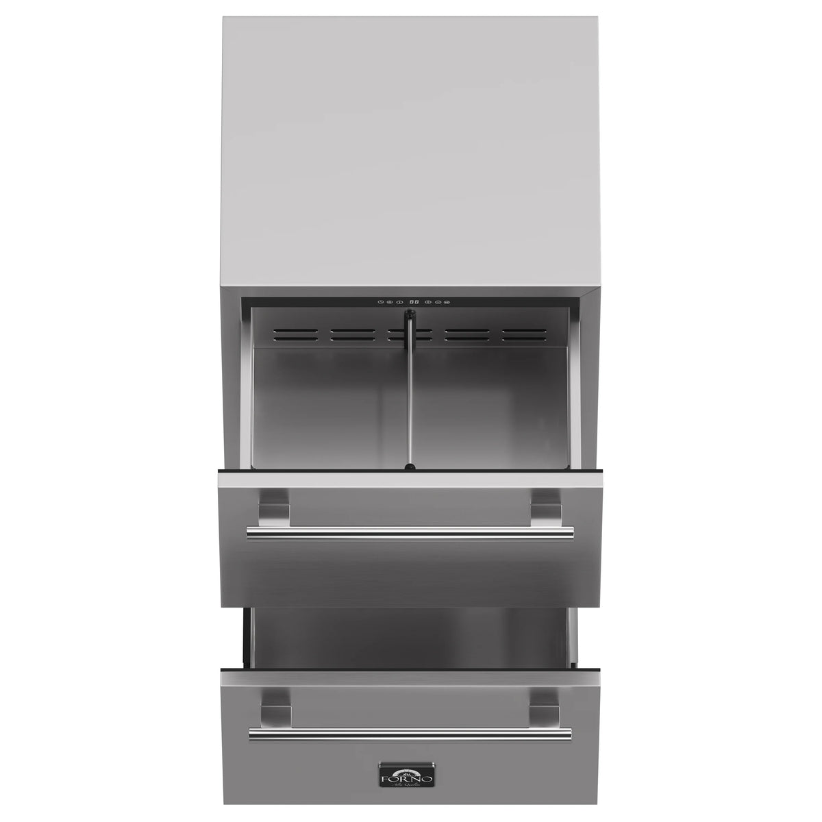 Stainless steel built-in drawer freezer and drawer refrigerator, stacked front view