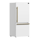 Forno Milano Espresso Package - 62-Inch, 34.4 cu. ft. Refrigerators with Bottom Freezers in White with Antique Brass Handle (FFFFD1787-60WHT)