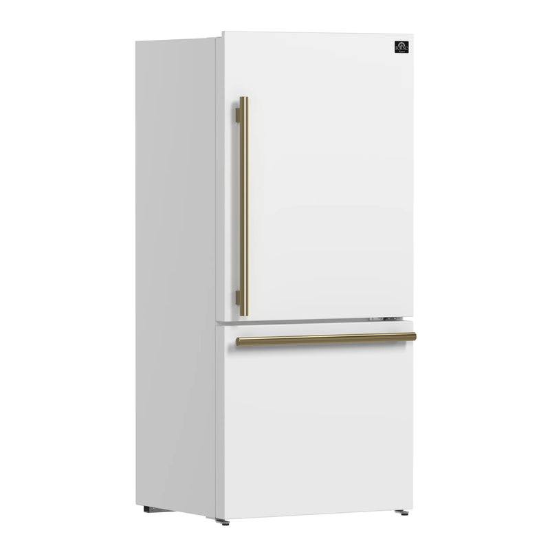 Forno Milano Espresso Package - 62-Inch, 34.4 cu. ft. Refrigerators with Bottom Freezers in White with Antique Brass Handle (FFFFD1787-60WHT)
