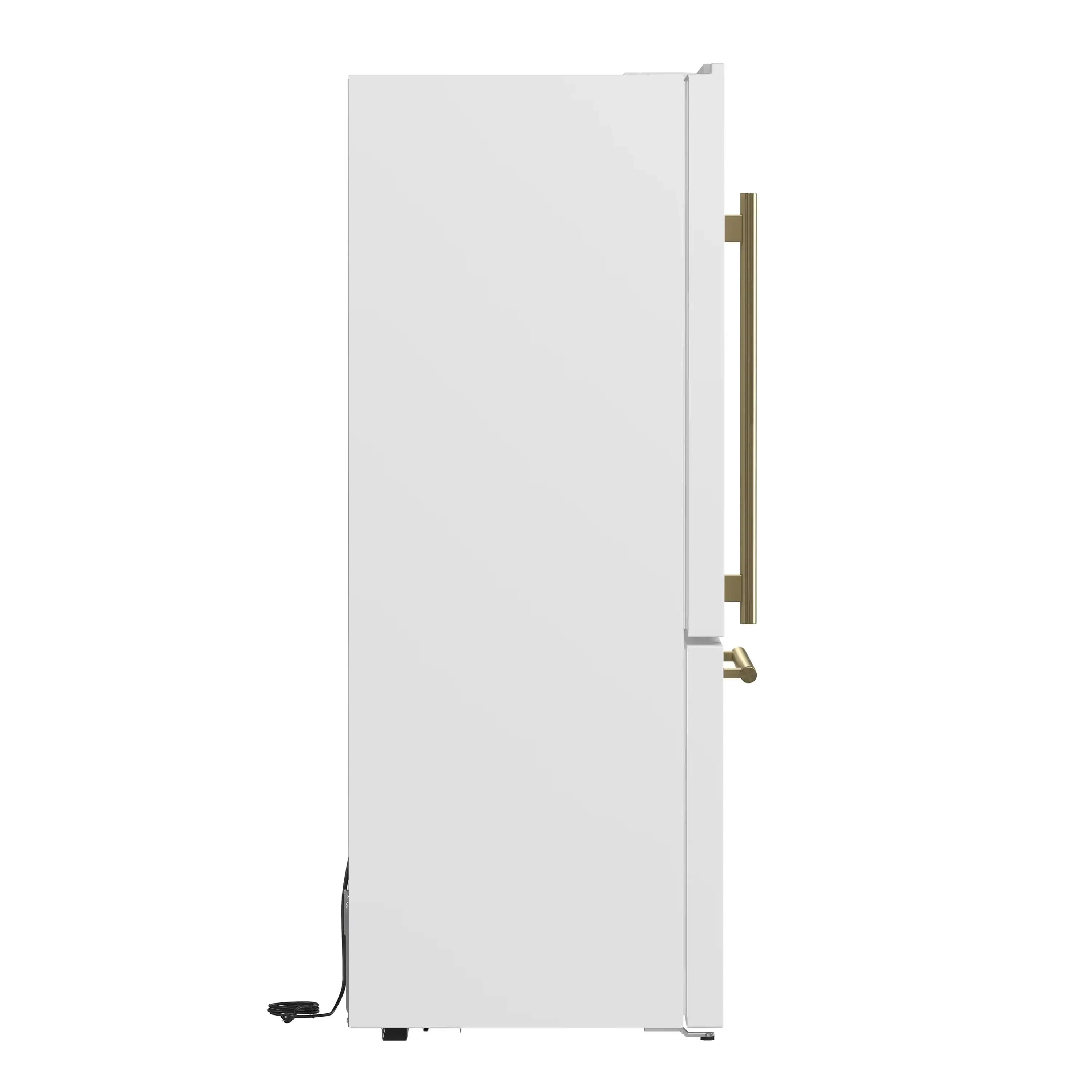 White refrigerator door with antique brass handle and right-side hinge