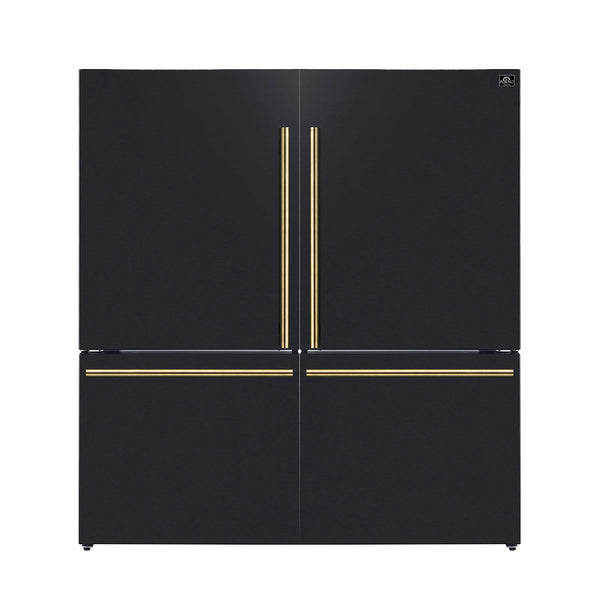 Forno Milano Espresso Package - 62-Inch, 34.4 cu. ft. Refrigerators with Bottom Freezers in Black with Antique Brass Handle (FFFFD1787-60BLK)